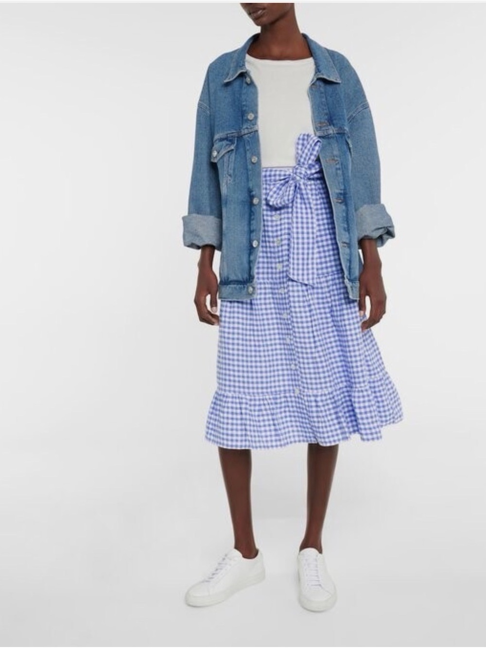 Blue Gingham Tie-Waist Midi Skirt - Picture 2 of 8